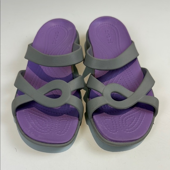 CROCS Purple and Gray Sandals with Figure-Eight Straps - Picture 1 of 4